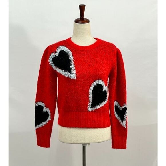 HUNTER BELL Sz XS Esme Sweater Red Scarlet Heart Pullover - Picture 2 of 12